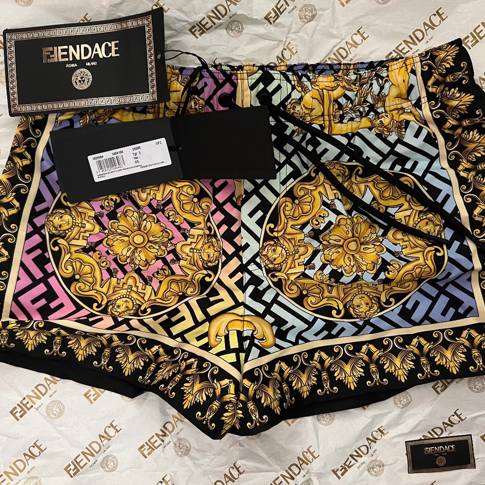 FENDACE GOLD BAROQUE SWIM SHORTS